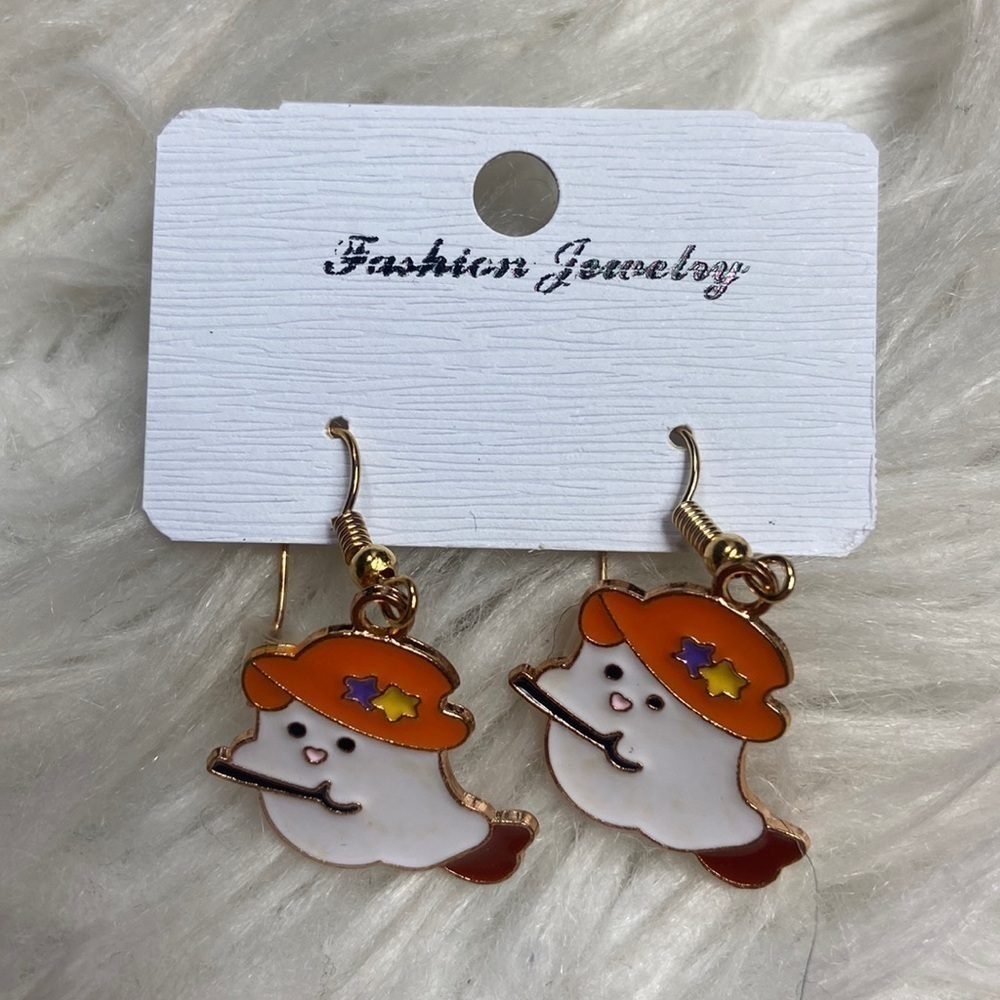 Fashion Jewelry Cute Ghosts Earrings Riding a Broom - Picture 2 of 4